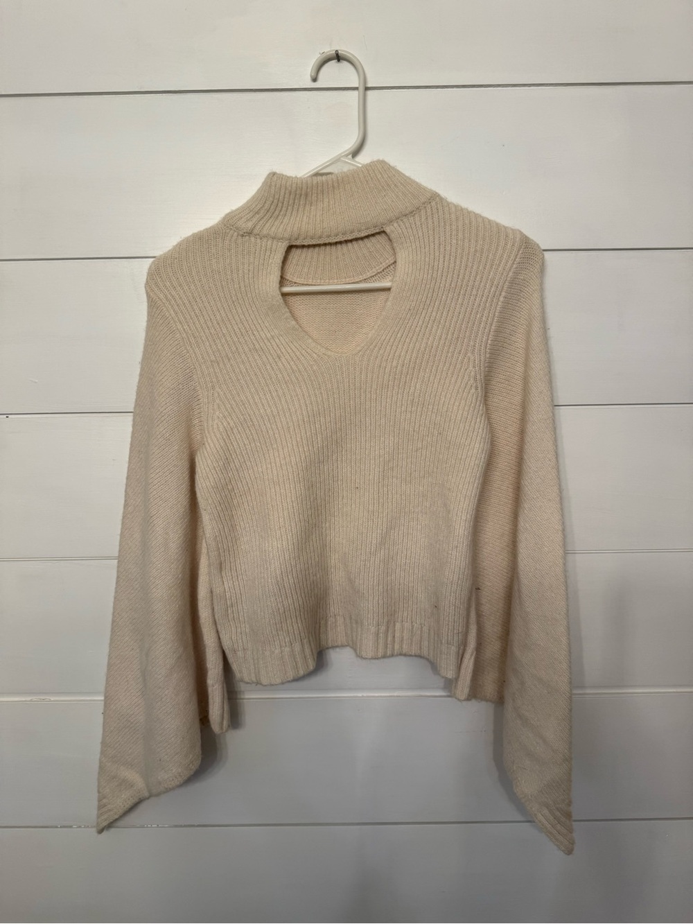 Moth Cream Cutout Mock Turtleneck Ribbed Sweater